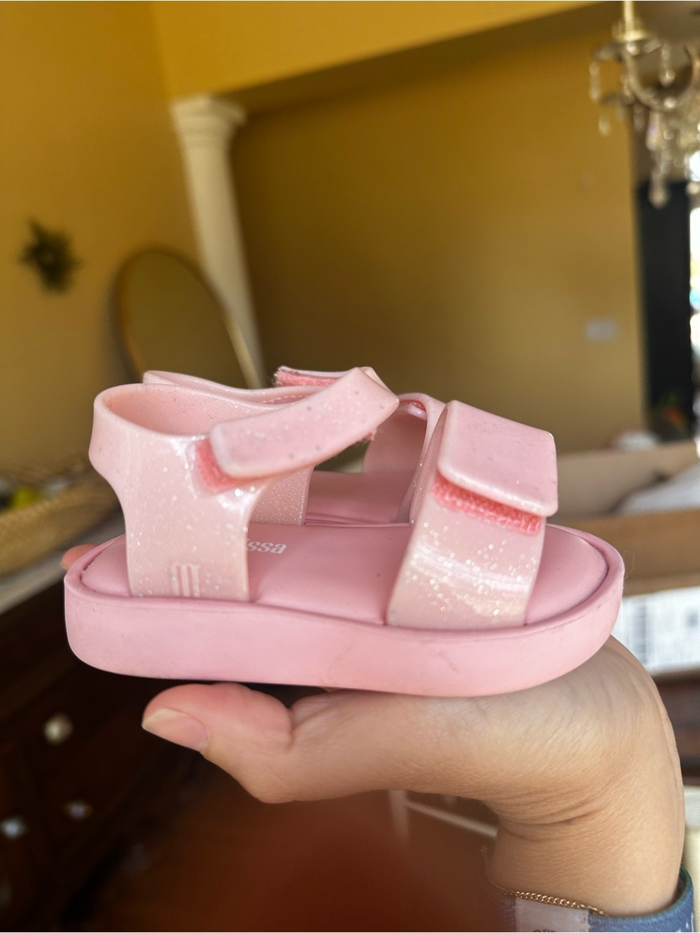 2 pairs Mini Melissa Glitter Pink Toddler Sandals/ flower print sandals (bundle)